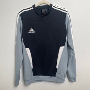 Adidas ClimaWarm Sweatshirt Mens Medium Black Blue 3 Stripe Athletic Pullover